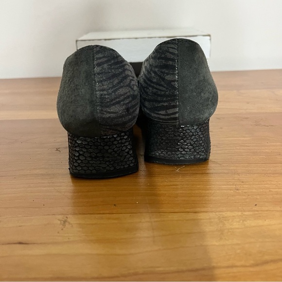 Proxy Suede Leather Heels Women 8 Square Toe Patchwork Zebra Snake Black - Picture 5 of 7